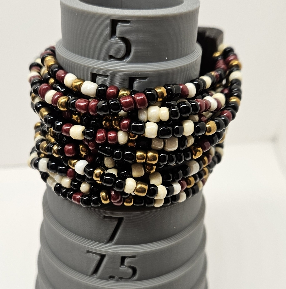 Seed Bead Elastic Stretch Bracelet Many Strands Wooden Clasp Boho